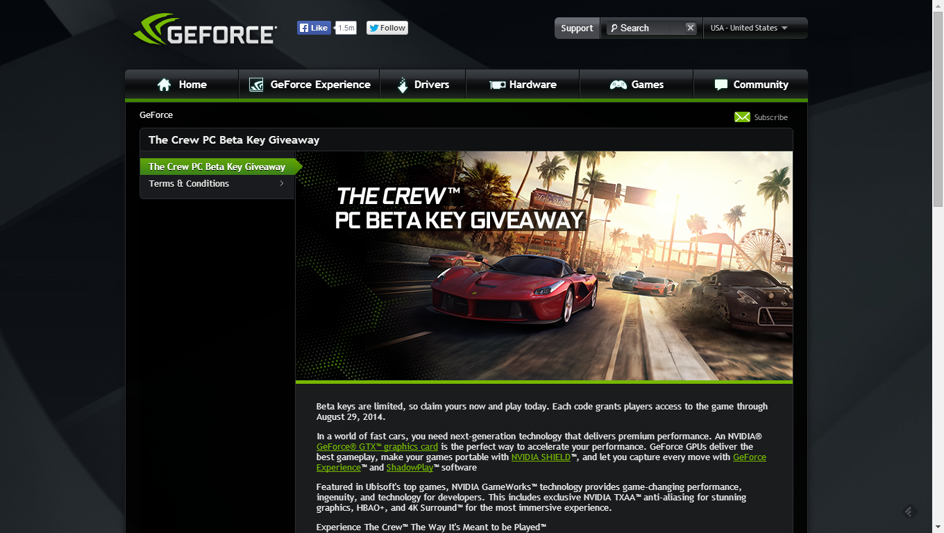 The Crew per PC, beta key giveaway da NVIDIA