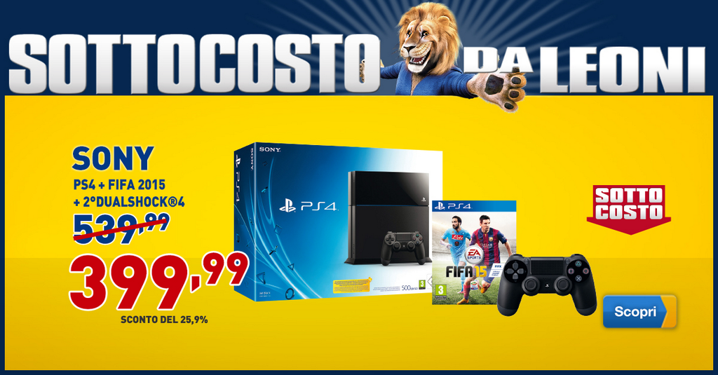 PlayStation 4 + FIFA 15 a 399 euro da @EuronicsItalia