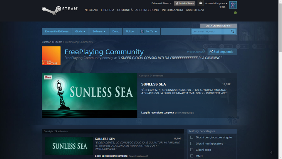 Free Playing vi consiglia pure i giochi belli su Steam
